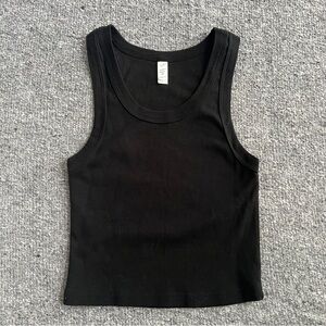 Los Angeles Apparel Black Baby Rib Knit Cotton Cropped Tank Large fits Small